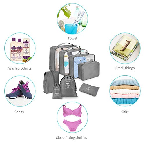 Libershine Organizadores de Viaje para Maletas, 8 Set de Organizador de Equipaje, Impermeable Organizador de Maleta Bolsa para Ropa Sucia de Viaje,Cubos de Embalaje para Viaje