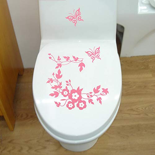 Libety Mariposa Flor Ba?o Inodoro Portátil Calcomanías de Pared Etiqueta Decorativa Muebles para el hogar Decoración Etiqueta de Lavadora-Rosa