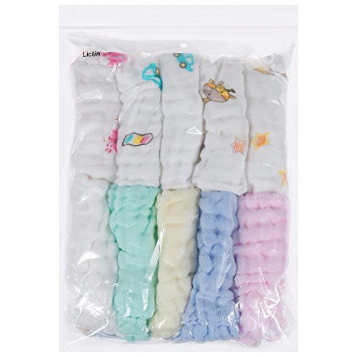 Lictin 10 Piezas Toalla Facial Infantil 100% Algodón Gasa de Dibujos Animados 30 * 30 CM Accesorio de Bebé Pañuelo Para Niños