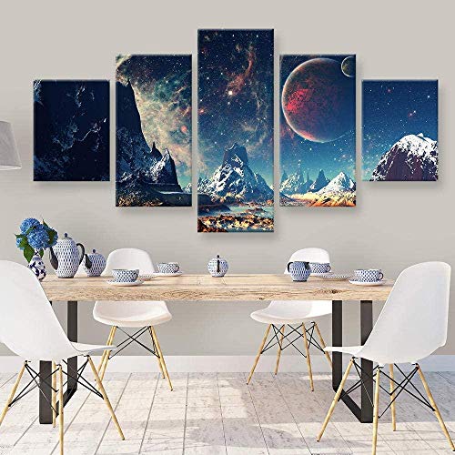 Lienzo para pintar 5 piezas Lienzo Arte de la pared para la sala de estar Decoración del hogar Obra de arte Modular Regalo creativo 150X80Cm Listo para colgar Lago Vía Láctea