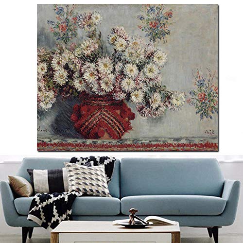 Lienzo Pintura HD Print Still Life Wild Crisantemos Florero Monet Floral Pintura Al Óleo sobre Lienzo Arte Sofá Imagen De La Pared 50Cmx70Cm