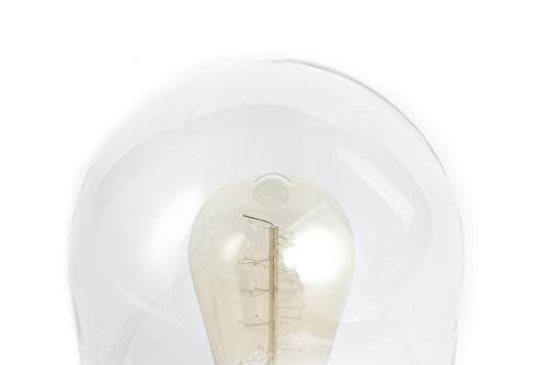 LIFA LIVING Lámpara decorativa en cúpula de cristal, Bombilla incandescente en campana de vidrio, Base de madera blanco, Sobremesa, mesilla de noche, escritorio, Altura 25cm