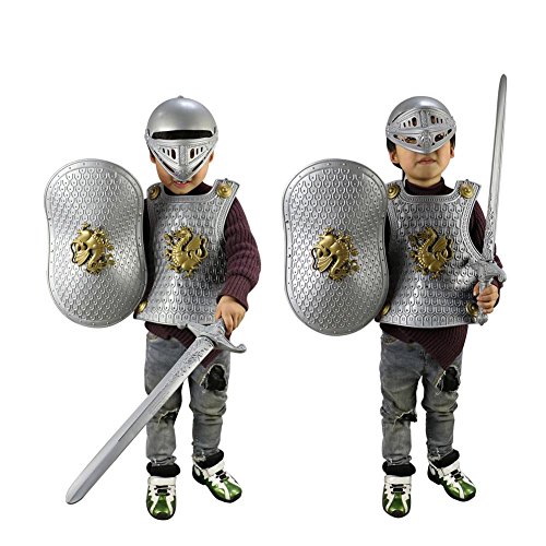 lingzhuo-shop Traje de Armadura de Juguete para niños Casco de 4 Piezas Espada Escudo Armadura Carnaval de Halloween Fiesta de Navidad de Pascua Disfraz de Regalo Jugar