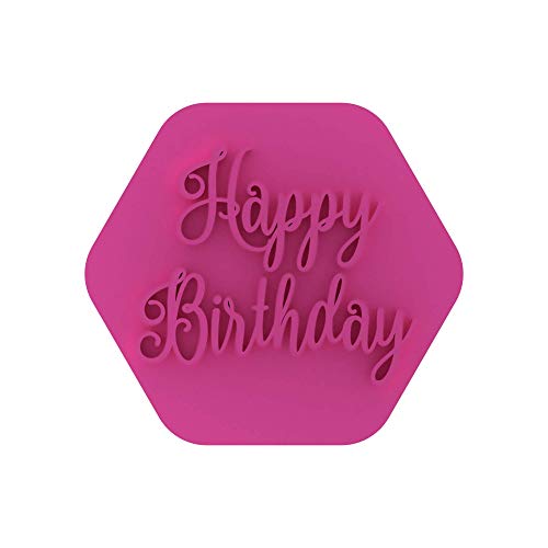 LissieLou Feliz Cumpleaños Galleta Sello de Fondant Icing Fondant en Fuente Rizada para Celebraciones de Cumpleaños