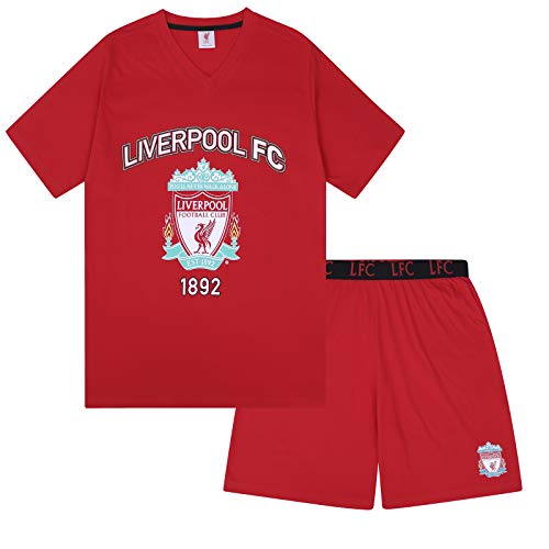 Liverpool FC - Pijama Corto para Hombre - Producto Oficial - Rojo - Escudo a Color - XL