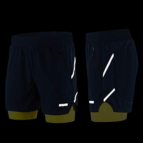 Lixada Hombres Pantalónes Cortos de Running 2-en-1, Pantalones Cortos de Atletismo/Pantalones Cortos de Fitness Maratón, Transpirable Pantalones+Secado Rápido (Negro, L)