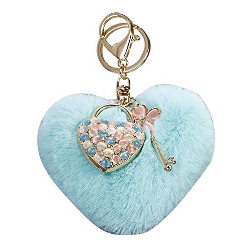 Llavero Bola De Pelo Azul En Forma De Corazón Creativo Bolso De Ópalo Adorno Llavero De Coche Colgante Práctico Moda Llaveros para Parejas Brillante