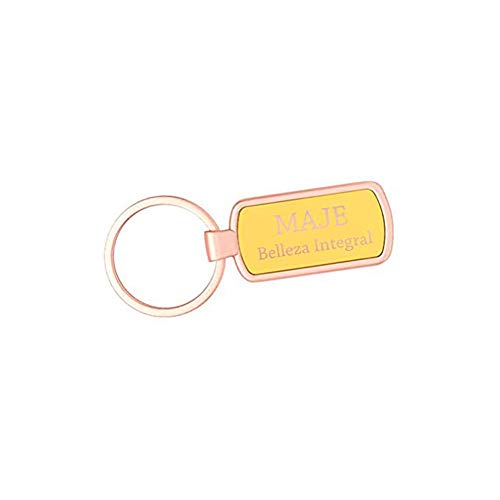 Llavero PERSONALIZDO Vintage Metal Rose Gold (Color del Fondo Amarillo) • Llaveros Personalizados con Nombre o Texto que desees • Llaveros Originales Ideales para cualquier Regalo Sencillo y Moderno