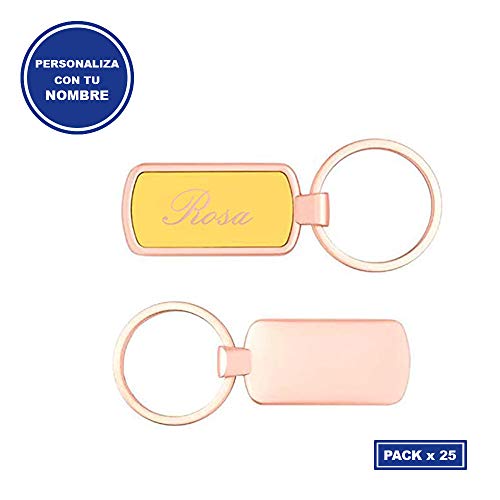 Llavero PERSONALIZDO Vintage Metal Rose Gold (Color del Fondo Amarillo) • Llaveros Personalizados con Nombre o Texto que desees • Llaveros Originales Ideales para cualquier Regalo Sencillo y Moderno
