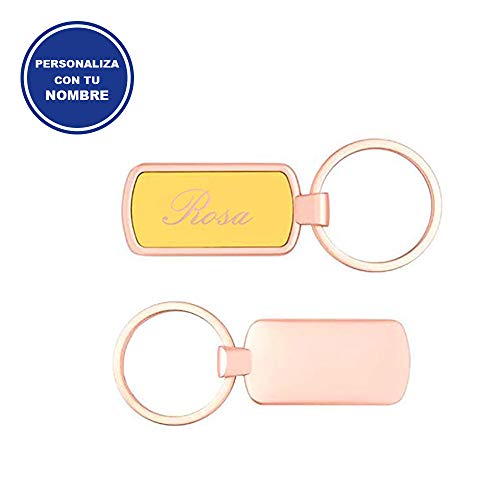 Llavero PERSONALIZDO Vintage Metal Rose Gold (Color del Fondo Amarillo) • Llaveros Personalizados con Nombre o Texto que desees • Llaveros Originales Ideales para cualquier Regalo Sencillo y Moderno