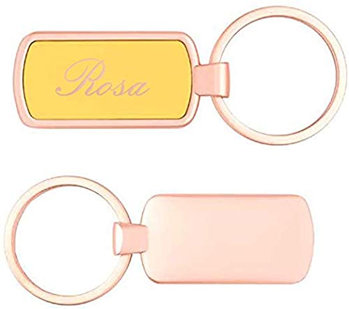 Llavero PERSONALIZDO Vintage Metal Rose Gold (Color del Fondo Amarillo) • Llaveros Personalizados con Nombre o Texto que desees • Llaveros Originales Ideales para cualquier Regalo Sencillo y Moderno