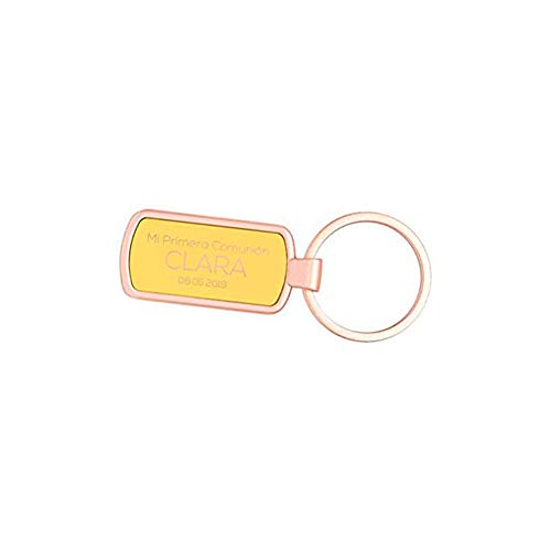 Llavero PERSONALIZDO Vintage Metal Rose Gold (Color del Fondo Amarillo) • Llaveros Personalizados con Nombre o Texto que desees • Llaveros Originales Ideales para cualquier Regalo Sencillo y Moderno