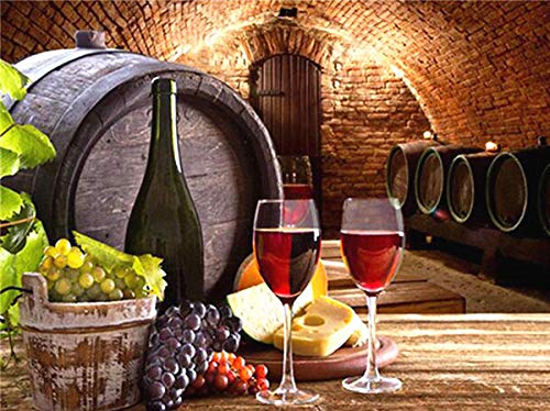 LLYMGX Diamond painting Pintura de diamante 5D vino bordado de diamantes uva imagen de punto de cruz de diamantes de imitación cocina decoración del hogar -2 40x30cm