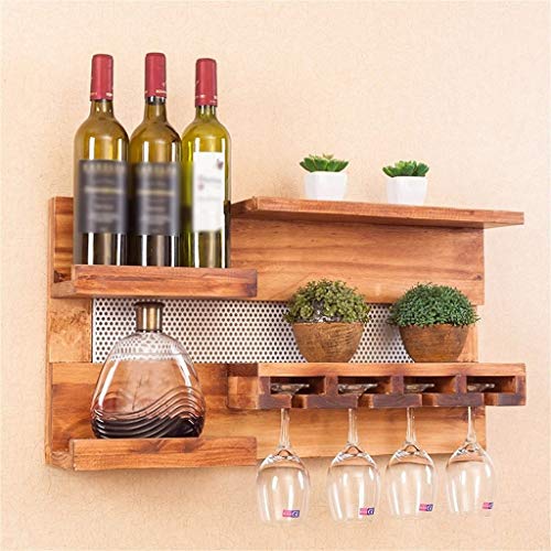 LMCLJJ Estante Moderno montado en la Pared del Vino con el Tenedor de Cristal Estante Flotante Horizontal de Madera rústico Estantes de Almacenamiento de Stemware de la Barra de Metal