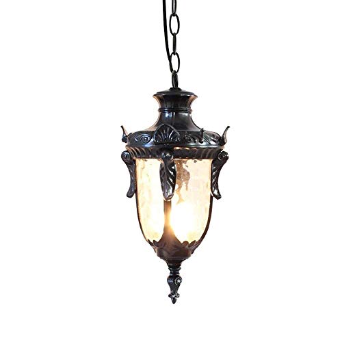 LNDDP Impermeable Aluminio Metal Colgante luz al Aire Libre Pérgola Jardín Techo Lámpara Colgante Linterna Vidrio E27 Decoración Villa Patio Pabellón Porche Lámpara iluminación