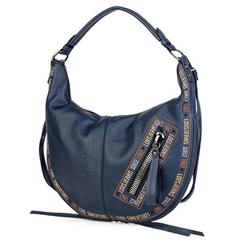 Lois - Bolso Bandolera de Mujer Mediano. Tipo Góndola y Hobo. Cierre Cremallera. Ideal para Diario. Cuero PU Perforado Polipiel. Práctico Cómodo y Original. Marca. 304748, Color Marino