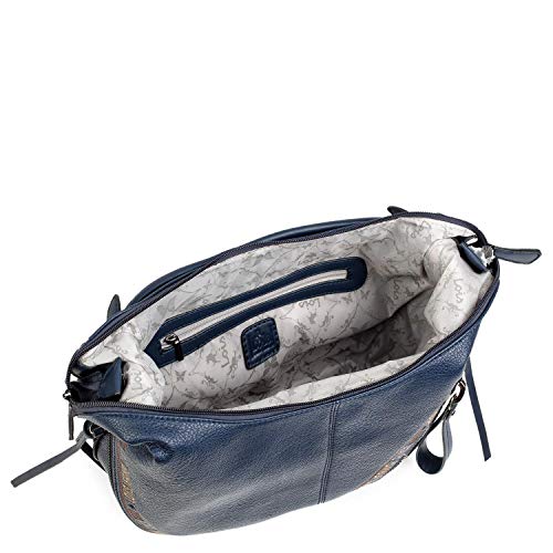 Lois - Bolso Bandolera de Mujer Mediano. Tipo Góndola y Hobo. Cierre Cremallera. Ideal para Diario. Cuero PU Perforado Polipiel. Práctico Cómodo y Original. Marca. 304748, Color Marino