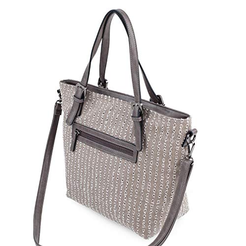 Lois - Bolso Grande Tipo Shopping de Mujer. 2 Asas Largas y Bandolera. Lona Estampada y Cuero PU. para Compras o Viaje. Diseño 306681, Color Beige
