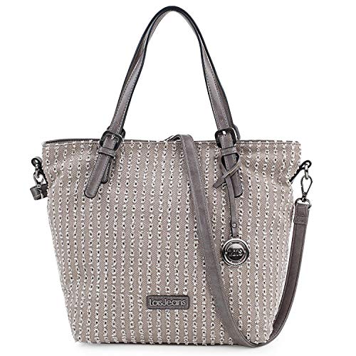 Lois - Bolso Grande Tipo Shopping de Mujer. 2 Asas Largas y Bandolera. Lona Estampada y Cuero PU. para Compras o Viaje. Diseño 306681, Color Beige