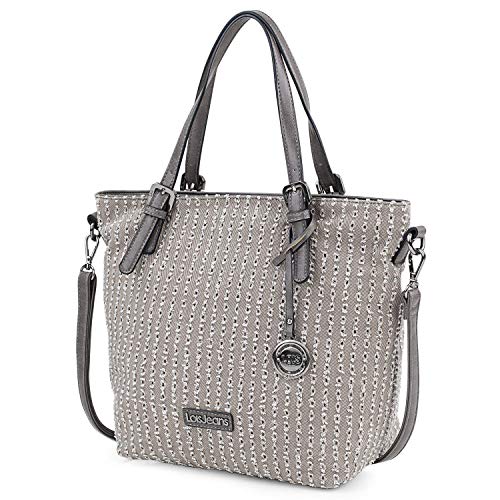 Lois - Bolso Grande Tipo Shopping de Mujer. 2 Asas Largas y Bandolera. Lona Estampada y Cuero PU. para Compras o Viaje. Diseño 306681, Color Beige