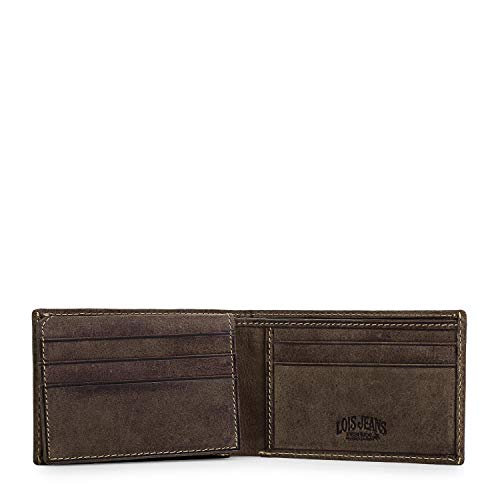 Lois - Cartera de Hombre. Billetero Tarjetero de Cuero Piel Genuina. Porta Monedas. Tarjetas Documentación Billetes DNI Carnet. Caja para Regalo. Troquelada. 12386, Color Marron Oscuro
