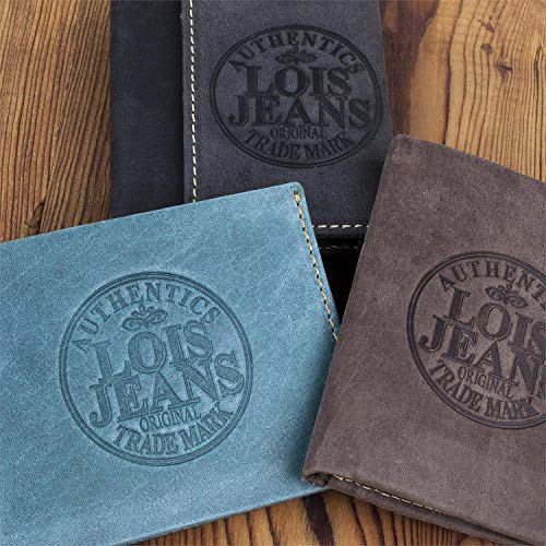 Lois - Cartera de Hombre. Billetero Tarjetero de Cuero Piel Genuina. Porta Monedas. Tarjetas Documentación Billetes DNI Carnet. Caja para Regalo. Troquelada. 12386, Color Marron Oscuro