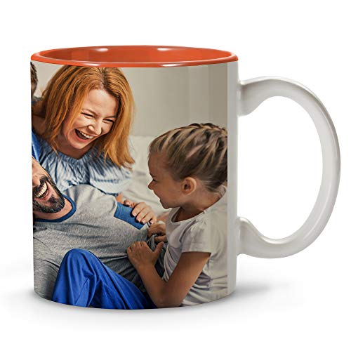LolaPix Tazas Personalizadas con Foto. Regalos Personalizados con Foto. Taza Personalizada de Cerámica. Taza con Color Interior Naranja