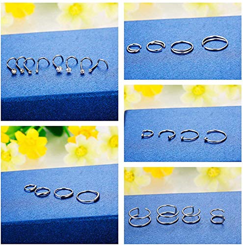 LOLIAS 48Pcs 20G Acero Inoxidable Anillos de Nariz Piercing de Aro para Mujeres Niñas Cartílago Círculo Septum CZ Body Piercing Joyas 1.5mm 2mm 2.5mm 3mm Tono Plateado 6mm - 12mm Aros
