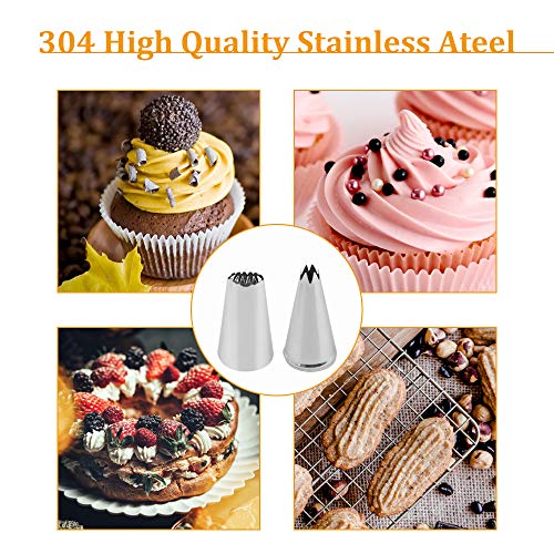 LONGCHAO - Juego de 24 decoraciones para pasteles, 24 boquillas de acero inoxidable para repostería y caja de almacenamiento para tartas, magdalenas, galletas y pastelería