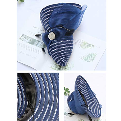 LOPILY Sombrero de Playa Elegante Arco Sombrero De Verano Parasol Sombrero Fresco Sombrero Mujer Ancha Sombrero de Paja Plegable Verano Sombrero de Sol Viaje Vacaciones(Azul)