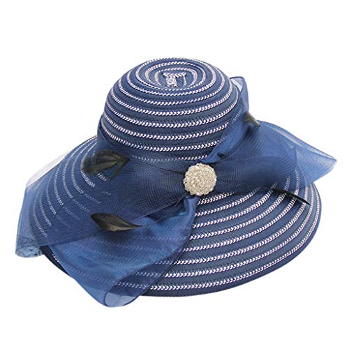 LOPILY Sombrero de Playa Elegante Arco Sombrero De Verano Parasol Sombrero Fresco Sombrero Mujer Ancha Sombrero de Paja Plegable Verano Sombrero de Sol Viaje Vacaciones(Azul)