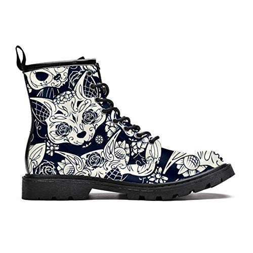 LORVIES - Calavera de gato de azúcar con adorno floral y diseño de flores, para hombre, zapatos con cordones de piel, (multicolor), 40 EU