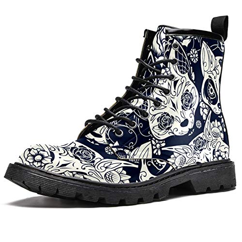 LORVIES - Calavera de gato de azúcar con adorno floral y diseño de flores, para hombre, zapatos con cordones de piel, (multicolor), 40 EU