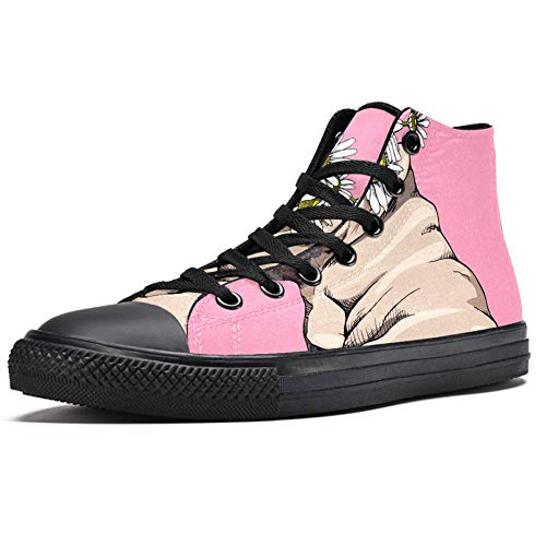 LORVIES - Corona de flores de camomila, carlino, cachorro, zapatillas de lona para hombre, (multicolor), 39.5 EU