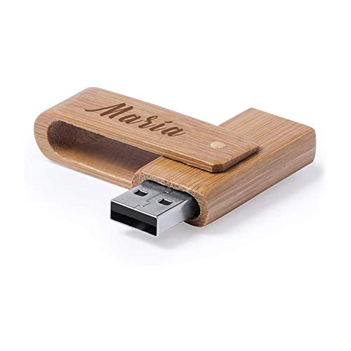 Lote 2 x Memoria USB 16GB Madera de Bambú Personalizado (Nombre o Texto) • Pendrive Ideal para Regalar • Original y Elegante Producto Promocional • con Estuche Individual de Cartón Reciclado