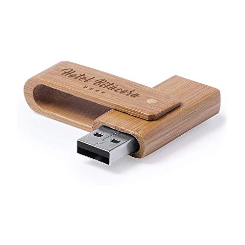 Lote 2 x Memoria USB 16GB Madera de Bambú Personalizado (Nombre o Texto) • Pendrive Ideal para Regalar • Original y Elegante Producto Promocional • con Estuche Individual de Cartón Reciclado