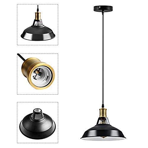 Louvra Lámpara Vintage Colgante de Techo Industrial E27 Led Retro para Restaurante, Bar, Cafetería, etc, Color Negro