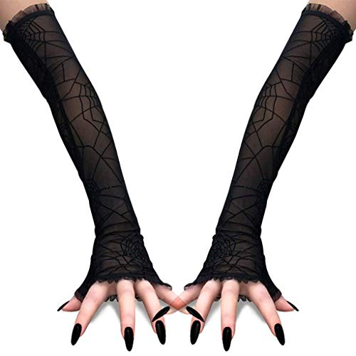 LQH Guantes sin Dedos Largos Mujeres de Halloween araña del Rhinestone Cosplay Web