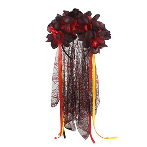 LQH Muchachas de Las Mujeres de Halloween Artificial Venda de la Flor con araña Neto del Acoplamiento Velo Corona Mexicana Largo de la Cinta del Pelo del aro