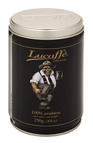LUCAFFÈ Mr. Exclusivo café molido Arábica 3 latas de café x 250gr, acero ahorra aroma, café de origen América del Sur Asia África sabor dulce aroma tostadas de cuerpo medio