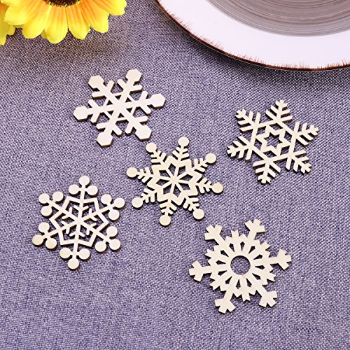 LUOEM 10 unids Surtido de Copos de Nieve de Madera Formas Recortes Artesanía Adorno Regalo Etiqueta Adornos de Madera para Weding Navidad hogar Bricolaje