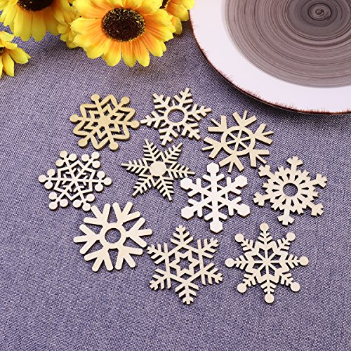 LUOEM 10 unids Surtido de Copos de Nieve de Madera Formas Recortes Artesanía Adorno Regalo Etiqueta Adornos de Madera para Weding Navidad hogar Bricolaje