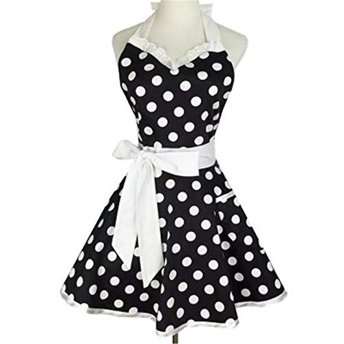 Lushi Delantal de cocina retro para mujer y niña con lunares, Punto negro., talla única