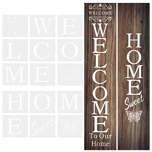 LUTER 18 Plantillas de Carteles de Bienvenida para Pintar Sobre Madera, Plantillas Reutilizables para Puertas, Porches, Decoración del Hogar, Proyectos de Bricolaje, 17,8 x 20,3 cm