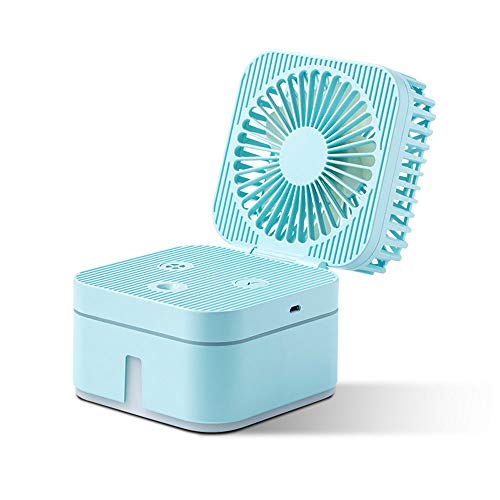LUXNOVAQ Mini Ventilador USB Desktop Fan Ventilador Agua Nebulizador, Mesa Ventilador Refrigeracion Electrico Ventiladores Pequeño Humidificador Portatil Plegable para Oficina Habitacion Niña, Azul