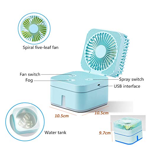 LUXNOVAQ Mini Ventilador USB Desktop Fan Ventilador Agua Nebulizador, Mesa Ventilador Refrigeracion Electrico Ventiladores Pequeño Humidificador Portatil Plegable para Oficina Habitacion Niña, Azul