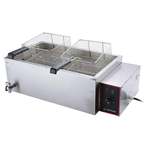 LXDDP Freidora eléctrica Comercial Freidora eléctrica 25L 4000W Cesta Doble Tanque Doble eléctrico Encimera Papas Fritas Acero Inoxidable