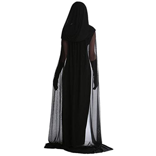 LXJ De Halloween, apoyos del Partido de Halloween, Decoraciones, 1 Set Mujer Bruja de Halloween más tamaño Traje Largo Vestido de otoño Invierno Vestidos Negros (con Gorro y Guantes)