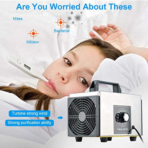 Lychee Generador de ozono Comercial Profesional,10,000mg/h 220V Purificador de Aire de ozono móvil Ozone Machine O3 con Temporizador para Hogar, Oficina, Humo,Automóviles y Mascotas