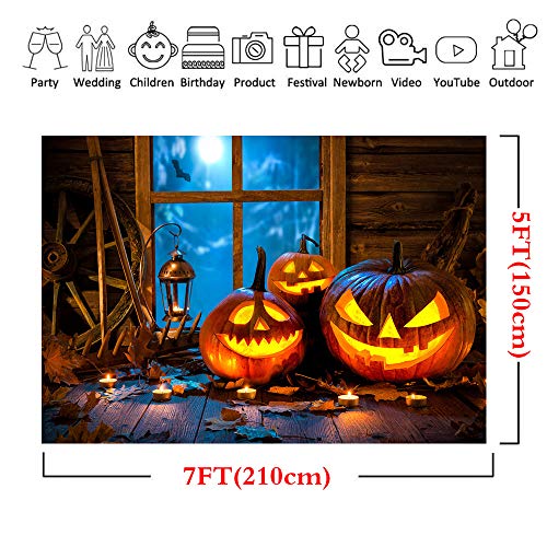LYWYGG 7x5FT Fondo de Fotografía de Halloween Fondo de Noche de Halloween Fondo de Fotografía de Luz de Calabaza Decoración de Fiesta de Halloween Accesorios de Fotografía de Fiesta Infantil CP-274